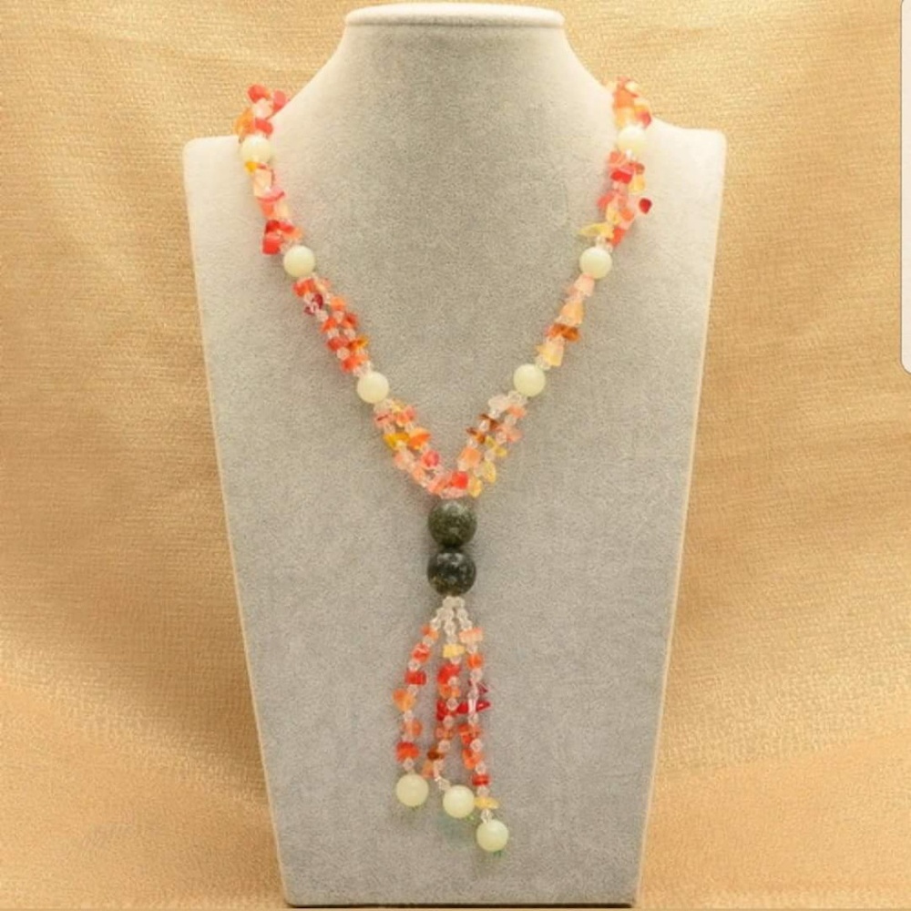 Handmade Gemstone Chipbead Sweater Necklace 🧡🖤💛